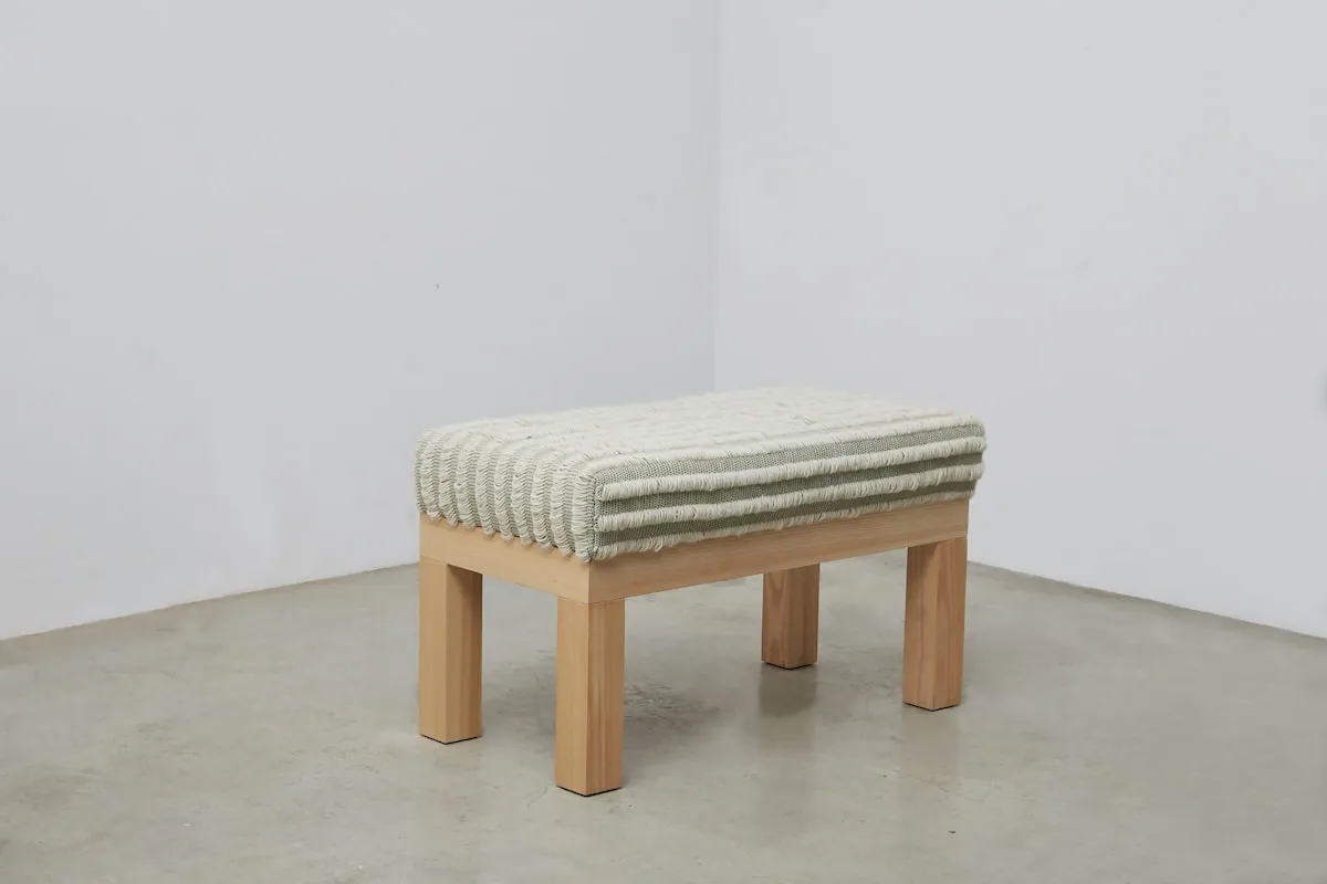 pouf with a fabric from the green yarns lab design